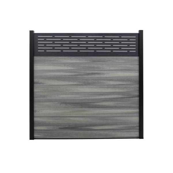 Jewett Cameron Companies Lattice Top 6'W x 6'H Oxford Grey Aluminum/Composite Horizontal Fence Starter Section- IN GROUND EF LG2206 - main